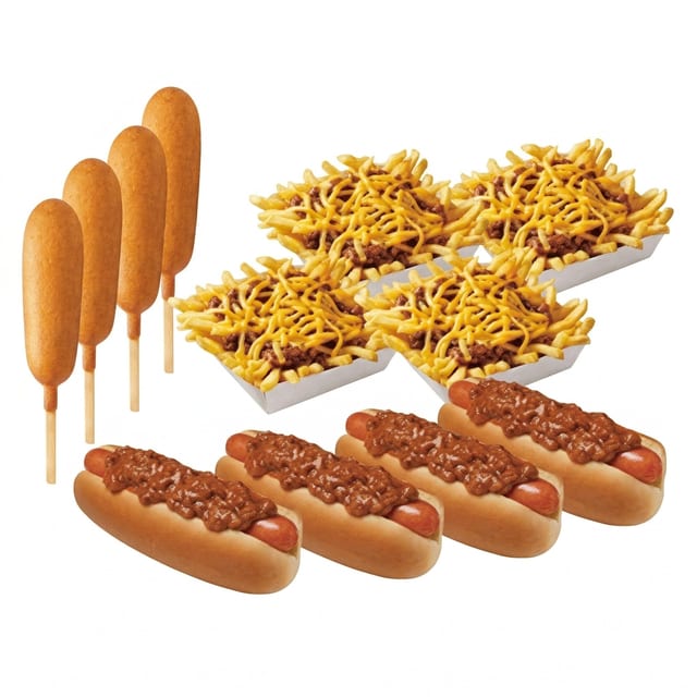 #15 Combo-4xChili Dogs, 4xCorn Dogs, and 4xChili Cheese Fries.