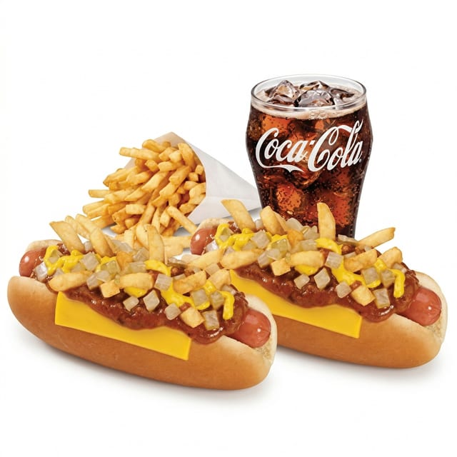 #7 Combo-Two Junkyard Dogs, Small Fries, Small Soda..
