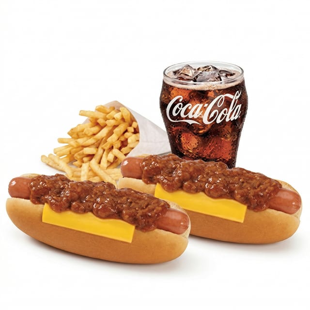 #1 Combo-Two Chili Cheese Dogs, Small Fries, Small Soda..