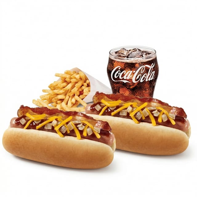 #8 Combo-Two BBQ Bacon Dogs, Small Fries, Small Soda..